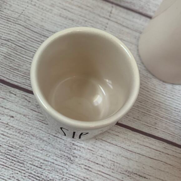 Rae Dunn Sake Sip Sip Set White with Black Lettering 1 Pitcher 2 Cups - Picture 7 of 10